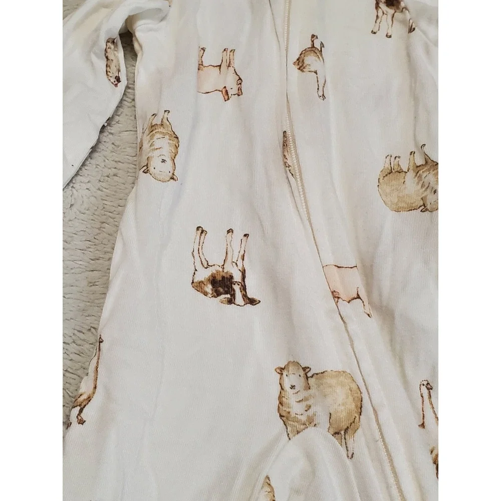 Forever French White Tan Bamboo One Piece Pajama Set Unisex Baby Newborn 3 month